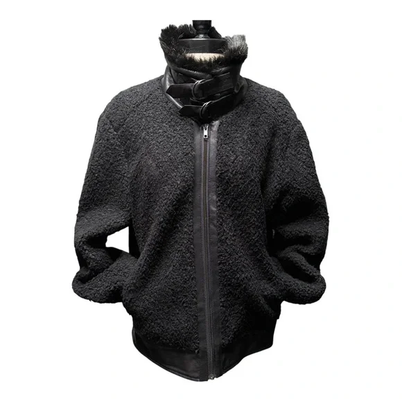 William Rast Black Teddy Jacket with Faux Fur Collar - Picture 2 of 6